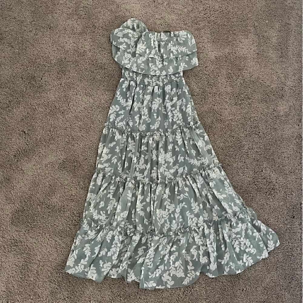 STATE Strapless Ruffled Tier Dress in Sage - Picture 2 of 6